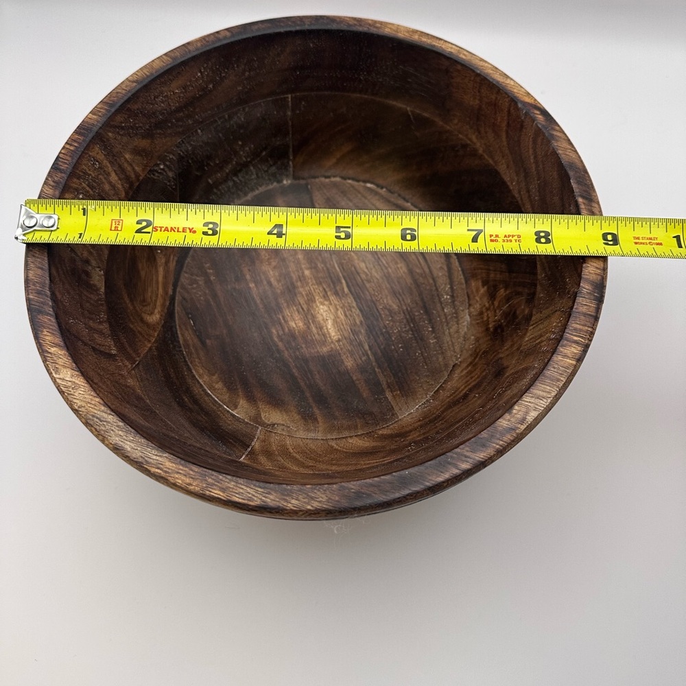 Mela Artisans Hand-Carved Wooden Bowl | Rustic Decorative Serving Bowl - Picture 5 of 5